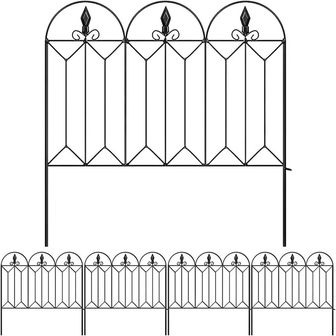 5 Pack Garden Fence Animal Barrier, Black No Dig Rustproof Metal Fence, 10ft (L)24in (H) Decorative Garden Borders, for Dogs, Flower Bed, Patio, White
