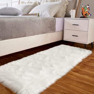 Goolela Carpet Runner White Fluffy Faux Fur Plush Furry Shaggy Bedside Cute Rugs for Bedside Dorm Fireplace, Rectangle 2x6