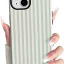 NITITOP Compatible with iPhone 15 Case Matte Cute Vertical Stripes for Women Girls Men Boy Striped Pattern Hybrid 2 Layers Back Shockproof Protective Cover - Green