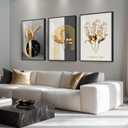Framed Modern Luxury Large Wall Art for Living Room, Set of 3 Piece Black White Gold Contemporary Abstract Paintings Artwork for Walls, Big Prints Pictures for Office Wall Decor -Total 30" x 60"
