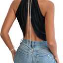 GORGLITTER Women's Rhinestone Open Back Halter Tops Sleeveless Wrap Crop Top Club Going Out Tops Black X-Small