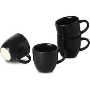 HASENSE Ceramic 3 OZ Espresso Cups, Porcelain Espresso Demitasse Cups Set of 4 for Double shot, Lungo and Ristretto, Tiny Italian Expresso Shot Coffee Mugs for Home and Office, Black