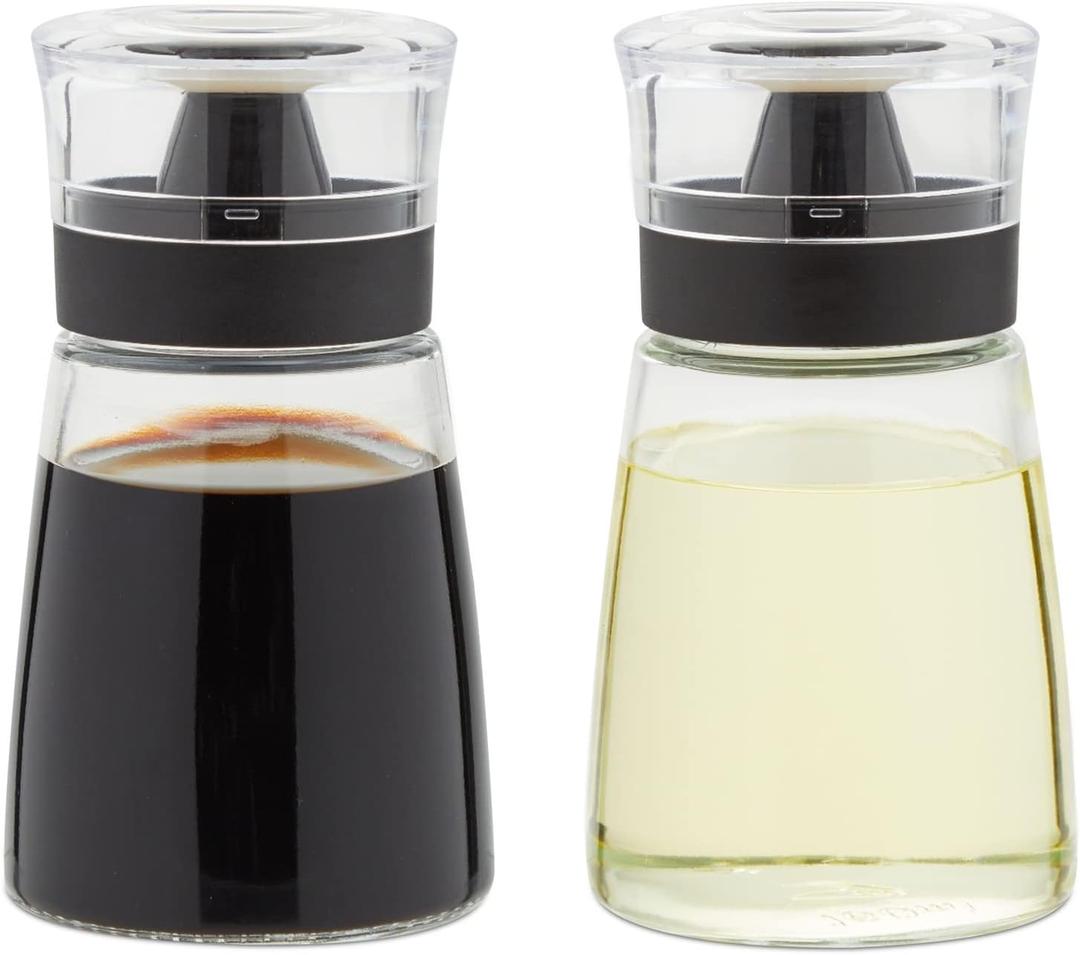 Juvale Glass Oil & Vinegar Dispenser Set - Leak-Proof No-Drip Glass Salad Dressing Bottle & Sauce Bottles - Olive Oil Cruet & Balsamic Vinegar Dispenser - Pack of 2, 5.5 fl oz, Black
