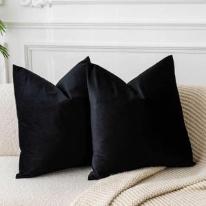 JUSPURBET Black Velvet Pillow Covers Set of 2 16x16 Inch Soft Decorative Pillow Cases for Couch Bed Sofa Zippered Closure Luxurious Velvet Fabric Rich Colors Machine Washable Home Decor