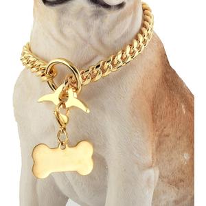 Jewelry Kingdom 1 Dog Chain Collar 18K Cuban Link Chain 10MM Strong Heavy Duty Chew Proof Adjustable Training Walking Collar with Toggle Clasp and Dog Tag for Medium Dogs (10MM, 18")
