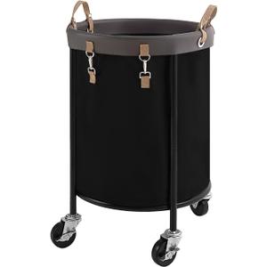 StorageWorks 110L Rolling Laundry Basket, Clothes Hamper with Wheels, Round Clothing Cart with Steel Frame and Removable Bag, 4 Casters and 2 Brakes, Black, 1-Pack