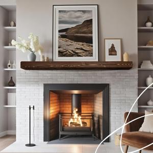 BoscoMondo Solid Wood Fireplace Mantel Shelf, Floating Mantle for Living Room, Farmhouse Rustic Wood Mantel, Easy Wall Mount with Heavy-Duty Metal Bracket (48", Rustic Brown)