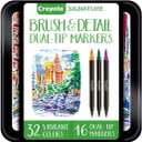 Crayola Brush & Detail Dual Tip Marker Set, 16 Markers, 32 Colors, Adult Coloring Markers, Gifts for Teens & Adults