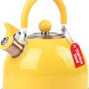 Rixordd 2.6 Quart Yellow Whistling Tea Kettle, tea pot, Stainless Steel, Cool-Touch Handle, Loud Whistle, 7.48-inch Base, Induction Compatible