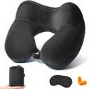 Anmerl Inflatable Travel Pillow Soft Velvet Portable Neck Pillow with Storage Bag for Airplane Train Car Office (Black)