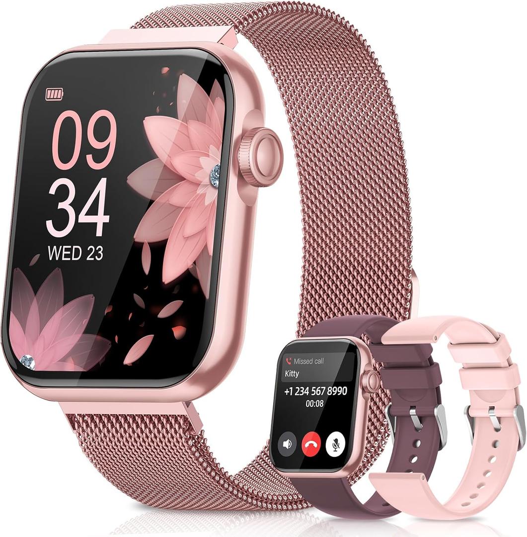 Smart Watches for Women, Fitness Tracker Watch with Sleep/Heart Rate/SpO2/Blood Pressure Monitor, 1.85'' Smartwatch for Android iPhone, Calls/SMS/Notifications, 100+ Sports Modes, 300+ Dials, 3 Bands