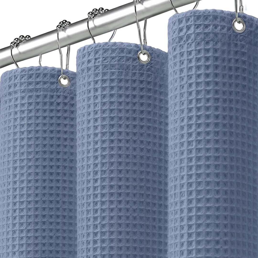 Stall Waffle Shower Curtain Moonlight Blue Cotton Fabric Texture Heavyweight Shower Curtains for Narrow Bathroom,Washable,48Wx72L