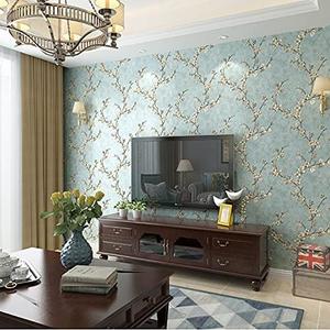 Q QIHANG Country Retro Pastoral Style Non-Woven Embossed Pattern Living Room Bedroom Non-Pasted Wall Paper 1.73' W x 32.8'L (A Light Blue)