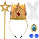 2 x 5PCS Princess Accessories, Princess Crown|Magic Wand|Brooch|Gloves|Earrings for Women (Gold)