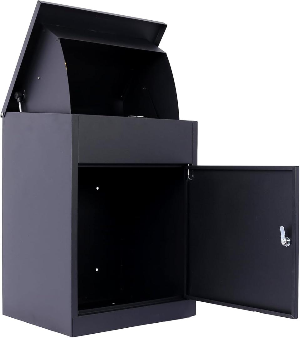 Anti-Theft Package Delivery Boxes,Extra Large Mailbox with Galvanized Steel Parcel Mailbox, Wall Mounted Lockable for Outdoor Porch, Curbside, 22.8"x17.3"x14.2", Black