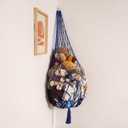 Stuffed Animal Storage Toy Hammock Corner Hanging Net for Stuff Animal Storage Macrame Toy Display Plushie Toy Holder-Wall Hanging Net for Kid Bedroom Decor Playroom Organizer (Blue)