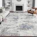 Living Room Area Rugs - 10x12 Washable Abstract Large Soft Indoor Rug Neutral Modern Low Pile Carpet for Bedroom Dining Room Farmhouse Home Office - Grey Blue