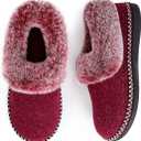 EverFoams Women's Bootie Slippers Warm Soft Comfy Memory Foam Non-slip Indoor House Shoes with Fluffy Collar, 8, Burgundy