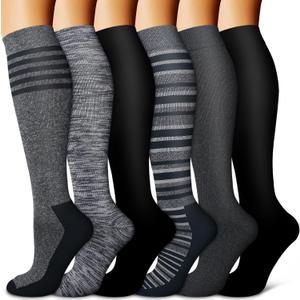 BLUEENJOY Copper Compression Socks for Women & Men (6 pairs) - Best Support for Nurses, Running, Hiking, Recovery (Large-X-Large, 08a Black/Gray)
