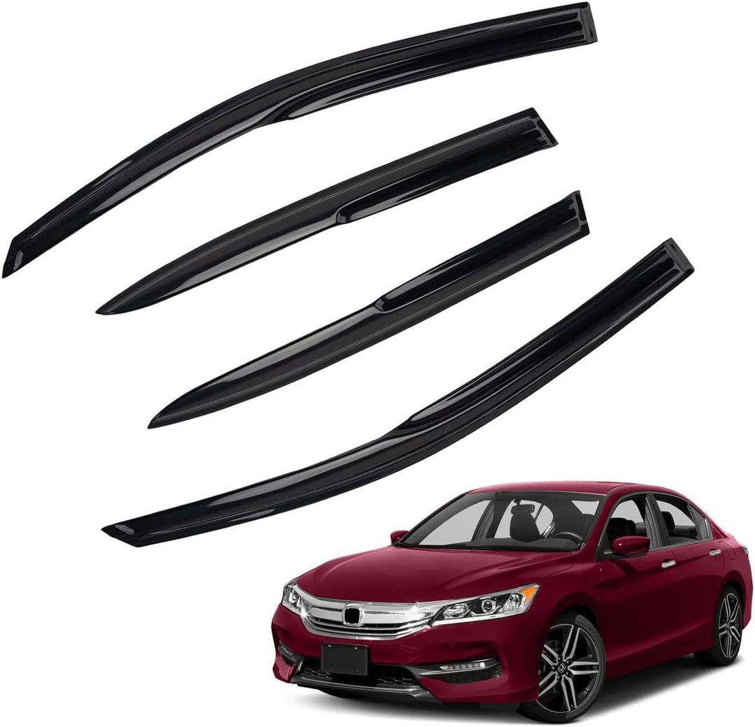 DM 3D Wavy MU Style Window Visor for 13-17 Honda Accord 4-Door Sedan
Front+Rear Left+Right Outside4pcs Mount Type Dark Smoke Tint Tape-On Side Sun Rain Guards Set of 4
