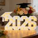 2026 Graduation Marquee Number Light – Wooden LED Light Up Sign with Graduation Cap, Class of 2026 Table Decoration for Preschool Kindergarten High School College Party Decor (2026)