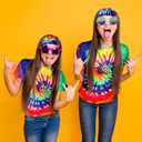 Norme 4 Pcs Hippie Costume Set Tie Dye T Shirt Peace Necklace Headband and Sunglasses for Theme Party (XL)