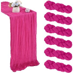 6 Pack Hot Pink Cheesecloth Table Runner 35x120 Inch Gauze Rustic Boho Table Runner 10FT Cheese Cloth for Spring Wedding Decor Birthday Party Bridal Baby Shower Table Decoration