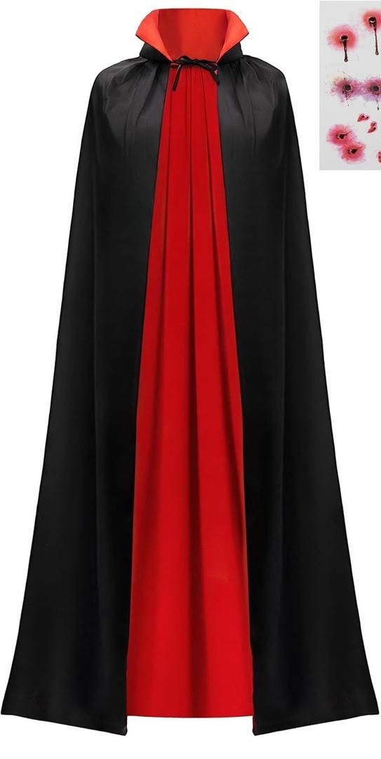 JOYIN Adult Child Unisex Vampire Costume Accessories Halloween Vampire Cape for Transylvania Dracula Theme Party (47"/120cm, Black, Red)