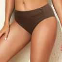 Talisea Women Full Coverage Bikini Bottoms - Mid Rise Bathing Suit Ruched Swim Bottom Swimsuit Swimwear, Large