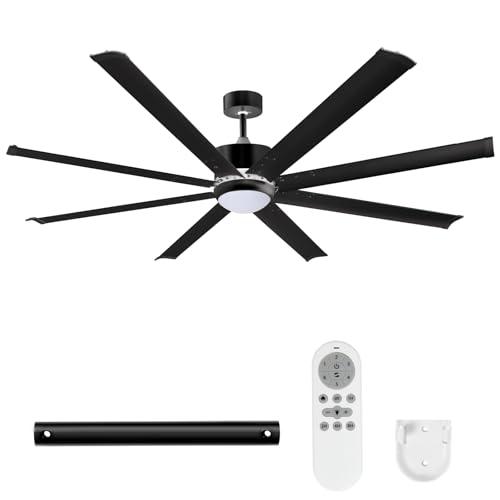 LITBM 72" Ceiling Fans with Light and Remote, Energy Saving Super Quiet 6-Speed Ceiling Fan with 3CCT Dimmable Light for Farmhouse Gym Garage Indoor Outdoor, 8 Aluminum Blades, Reversible, Black