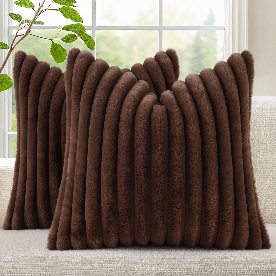 decorUhome Fall Faux Fur Throw Pillow Covers 20x20 Set of 2 Dark Brown