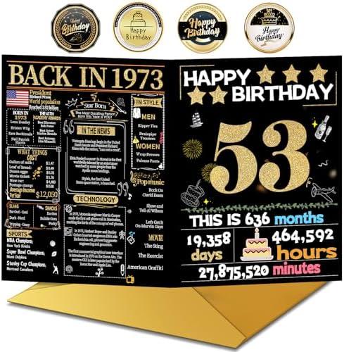 Joycard 53rd Birthday Card with Envelope, 53rd Birthday Decorations for Women Men, 53rd Birthday Gifts for Mother Dad, Happy Birthday Cards for 53 Year Old Wife Husband, Back in 1973