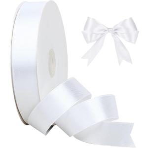White Satin Ribbon, 1 Inch x 100 Yards White Ribbon for Gift Wrapping, Crafts, and Decorations, Polyester Fabric Ribbon for Bows, Flower Bouquets, Hair Accessories, Wedding & Christmas Decor