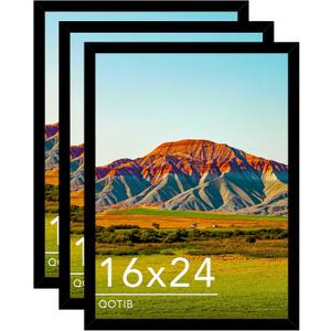 16x24 Picture Frame Black for Wall Mounting Set of 3, Horizontal and Vertical Formats for Wall Hanging, Wood 16x24 Frame, Black, 3 Pack