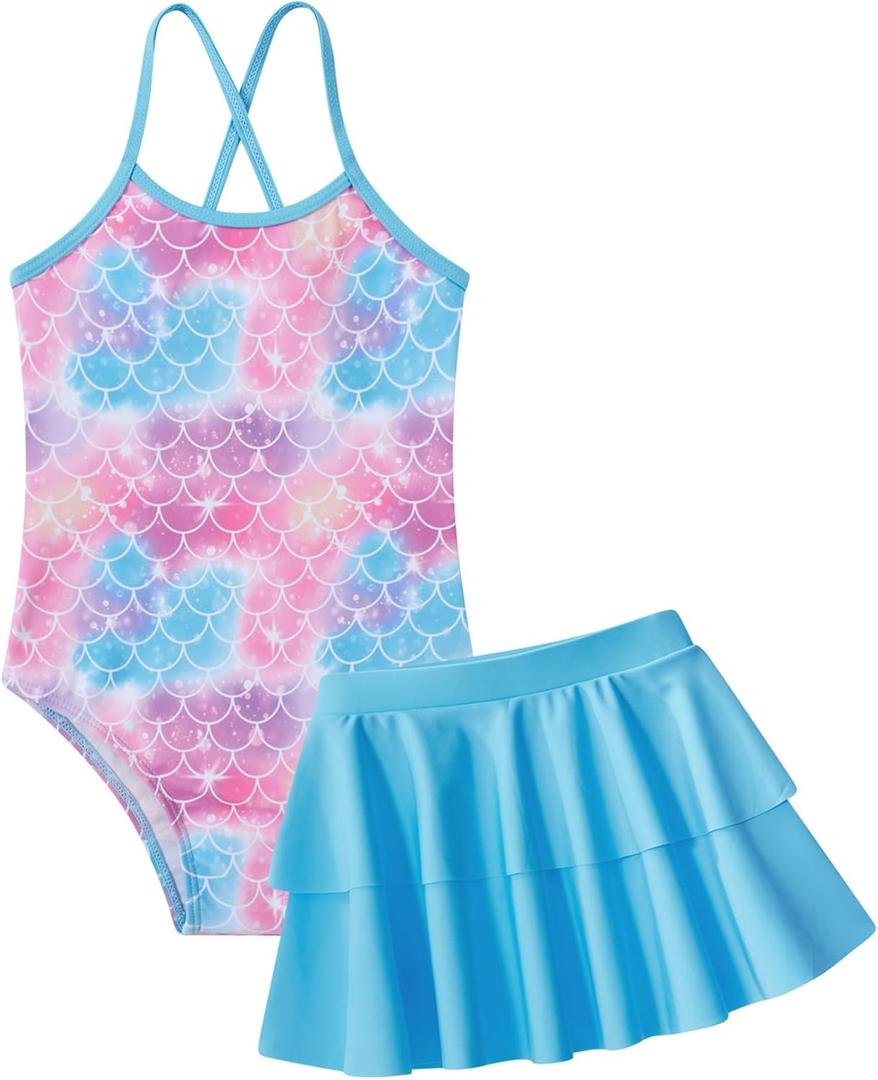 Vieille Little Girls Swimsuit Cute Kids Quick Dry Swimwear with Skirt 3-8 Years (5-6 Years, Mermaid)
