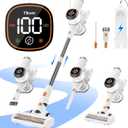 Tikom V500 Cordless Vacuum Cleaner for Home, 40000Pa/450W Stick Vacuum with LED Touch Screen, Charging Wall Dock, Anti-Tangle, Lightweight Handheld Vacuum for Pet Hair, Hard Floor, Carpet (Orange&white)