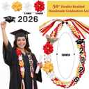 Lyrow 50'' 2026 Graduation Lei Double Braided Strands Graduation Ribbon Leis with 4 Satin Flowers Congrats Graduates Money Leis Class of 2026 Gift for Men Women