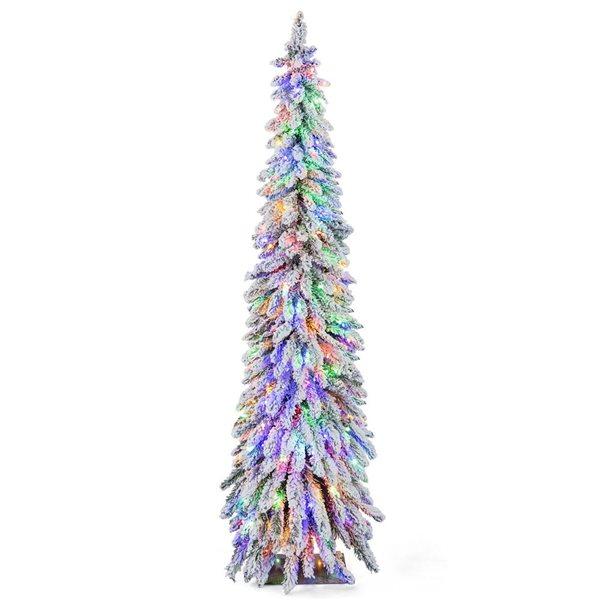 6-ft Pre-Lit Slim Flocked Xmas Decoration Christmas Tree with 11 Modes - 250 LED Lights