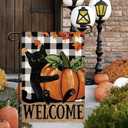 DLZDN Welcome Fall Cat Garden Flag Black Cat Pumpkins Flag 1218 Inch Double Side Buffalo Plaid Farmhouse Yard Sign Autumn Seasonal Outdoor House Decoration