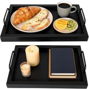 Besti Rustic Vintage Food Serving Trays (Set of 2) | Nesting Wooden Board with Metal Handles | Stylish Farmhouse Decor Serving Platters | Large: 15 x2 x11 - Small: 13 x2 x9 (Black)