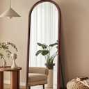 Delma Arched Full Length Mirror, Free Standing Floor Plush Flannel Frame Mirror for Leaning or Hanging, Soft Touch Bedroom & Living Room Decor, Dark Brown (56"L x 20"W)