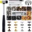 Qfun 120 Set Snap Fasteners Kit for Leather 12mm Metal Button Snaps Press Studs with 4 Setter Tools, 1 Hammer, 4 Color Leather Snaps for Clothes, Jackets, Jeans Wears, Bracelets, Bags
