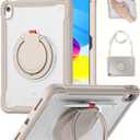 BRAECN for iPad (A16) 11th/10th Generation Case 11 inch 2025/10.9'' 2022 Handle Protective Cover 360 Rotating Ring Stand, Shockproof Dropproof Case for Kids Kickstand & Pencil Holder & Shoulder Strap (Khaki)