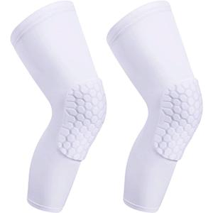 Compression Knee Pads Leg Sleeve, Hex Knee Pads for Basketball Honeycomb Anti Collision Knee Pads Long Kneepads Non-Slip Football Knee Pads for Youth Adult (Large, white)