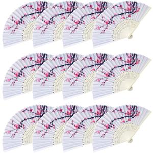 LEFTSTARER 12Pcs Cherry Blossom Folding Hand Fan, Japanese Chinese Cherry Blossom Decor Fan, Decorative Folding Fans for Hibachi Party Mulan Party Decorations Favors (12 pcs)
