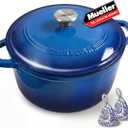 Mueller 6qt Enameled Cast Iron Dutch Oven, Heavy-Duty Casserole and Braiser Pan with Lid and Knob, Oven-Safe up to 500 F & Across All Cooktops, Aqua Blue