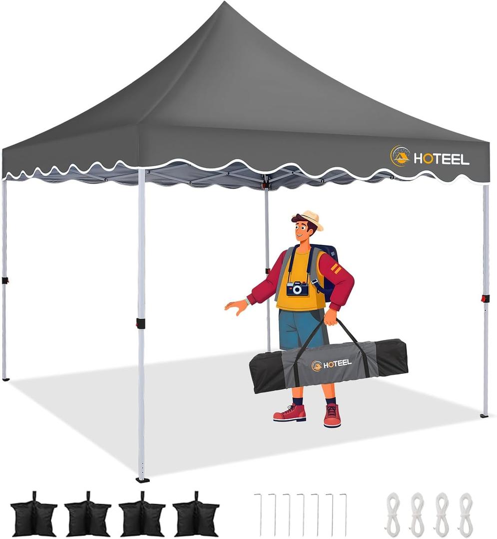 HOTEEL 10×10 Pop Up Canopy, UV 50+ and Waterproof Canopy Tent 10×10, Thickened Frame, Large Space Easy Pop Up Canopy, Outdoor Canopy for Weddings, Beaches, Parties, Patio (Grey)