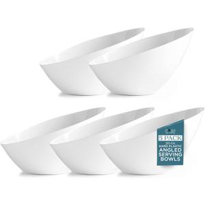 Posh Setting - White Plastic Serving Bowls for Party Angled Bowls Disposable Chip Bowls Candy Bowls for Party Table Salad and Fruit Bowls for Party Wedding Serving Bowls-White, 20 OZ, 5 Pack