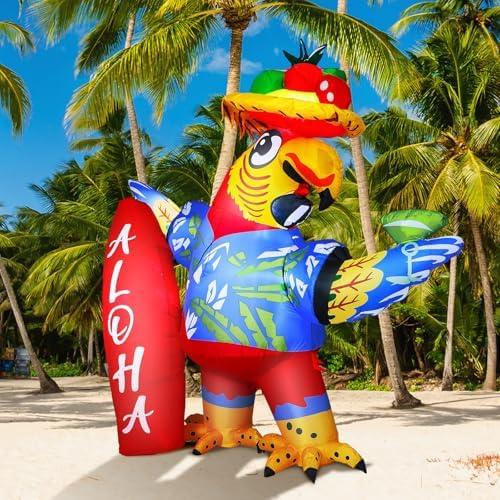 Leyndo 6.56ft Inflatable Parrot Decorations Tiki Inflatable Flying Parrot with LED Lights Aloha Jungle Animals Luau Hawaiian Tropical Party Decorations for Indoor Outdoor Birthday Beach