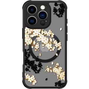 FUNMIKO for iPhone 16 Pro Max Case Wireless Charging & Military-Grade Protection - Trendy Pattern Design for Women Girls, Matte Non-Slip Phone Cover with Shockproof Corners - Elegant Blossom Motif